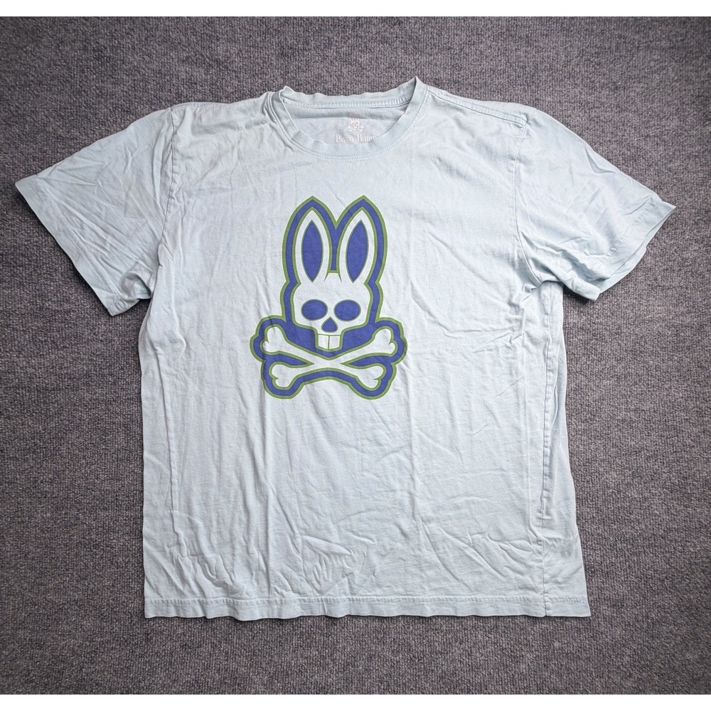 Psycho Bunny Shirt Mens 7 Blue Skull Bunny Graphic Print Pima Cotton Designer